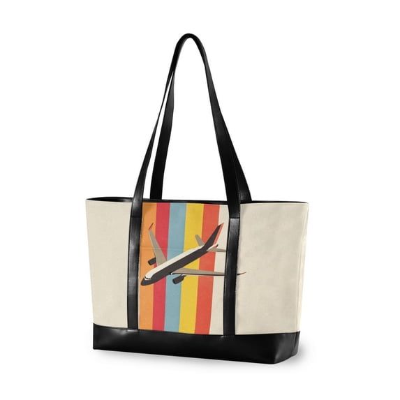 FORMRS Canvas Laptop Tote Bag for Women with 15.6" Computer Compartments Shoulder Handbag, Colorful Plane