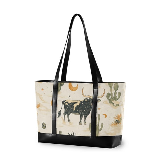 FORMRS Canvas Laptop Tote Bag for Women with 15.6" Computer Compartments Shoulder Handbag, Cowboy Pattern