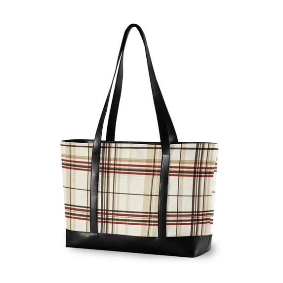 FORMRS Canvas Laptop Tote Bag for Women with 15.6" Computer Compartments Shoulder Handbag, Cream Plaid