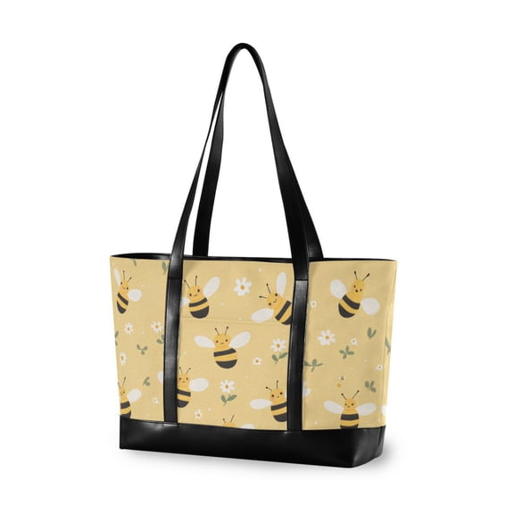 FORMRS Canvas Laptop Tote Bag for Women with 15.6" Computer Compartments Shoulder Handbag, Cute Bee Pattern