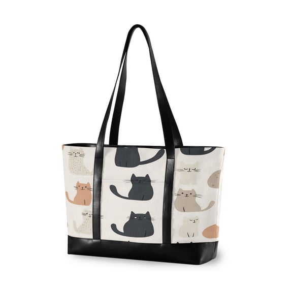 FORMRS Canvas Laptop Tote Bag for Women with 15.6" Computer Compartments Shoulder Handbag, Cute Cartoon Cats