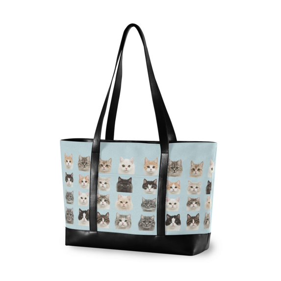 FORMRS Canvas Laptop Tote Bag for Women with 15.6" Computer Compartments Shoulder Handbag, Cute Cat Faces