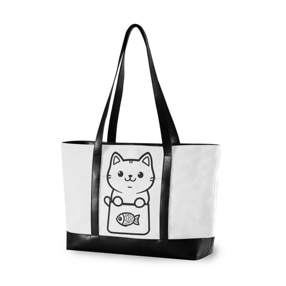 FORMRS Canvas Laptop Tote Bag for Women with 15.6" Computer Compartments Shoulder Handbag, Cute Chubby Cat
