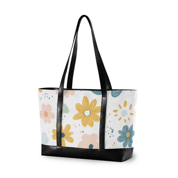 FORMRS Canvas Laptop Tote Bag for Women with 15.6" Computer Compartments Shoulder Handbag, Cute Floral