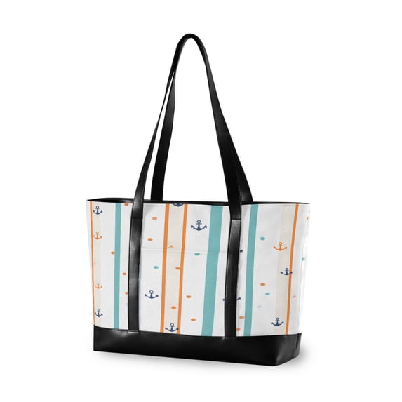 FORMRS Canvas Laptop Tote Bag for Women with 15.6" Computer Compartments Shoulder Handbag, Cute Nautical Pattern