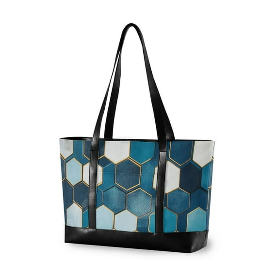 FORMRS Laptop Tote Bag for Women with 15.6" Computer Compartments Handbag, Dark Blue Hexagon Patterns