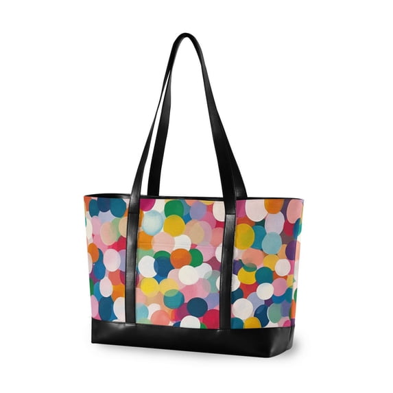 FORMRS Canvas Laptop Tote Bag for Women with 15.6" Computer Compartments Shoulder Handbag, Dark Colorful Circles