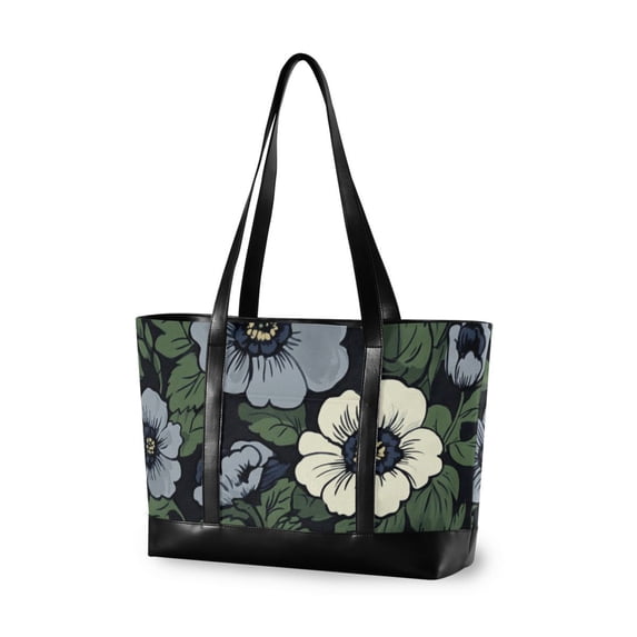 FORMRS Canvas Laptop Tote Bag for Women with 15.6" Computer Compartments Shoulder Handbag, Dark Floral
