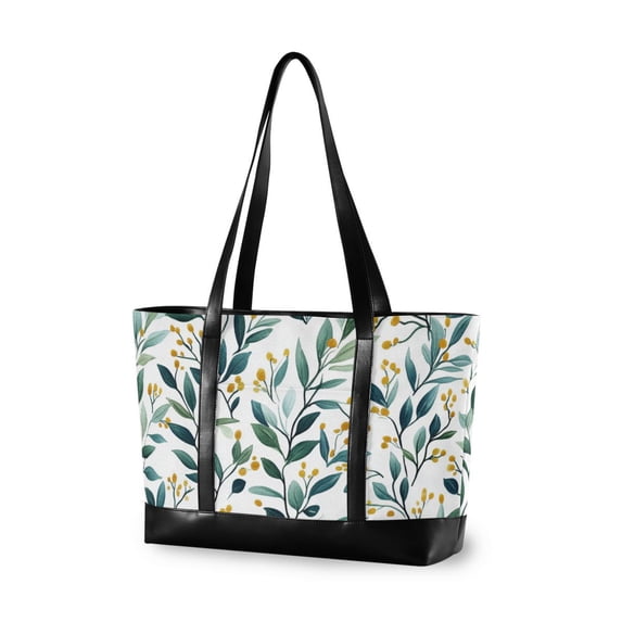 FORMRS Canvas Laptop Tote Bag for Women with 15.6" Computer Compartments Shoulder Handbag, Darker Leafy Pattern