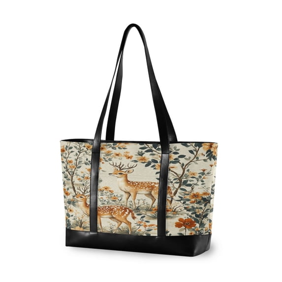 FORMRS Canvas Laptop Tote Bag for Women with 15.6" Computer Compartments Shoulder Handbag, Deer Pattern