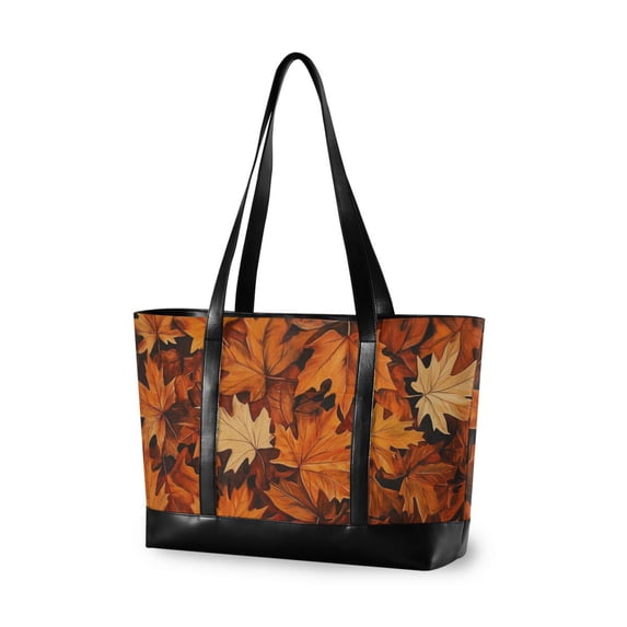 FORMRS Canvas Laptop Tote Bag for Women with 15.6" Computer Compartments Shoulder Handbag, Fall Pattern