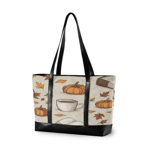 FORMRS Canvas Laptop Tote Bag for Women with 15.6" Computer Compartments Shoulder Handbag, Fall Pumpkin Pattern