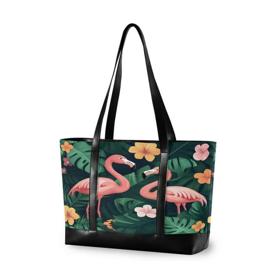 FORMRS Laptop Tote Bag for Women with 15.6" Computer Compartments Handbag, Flamingo Leaves Pattern