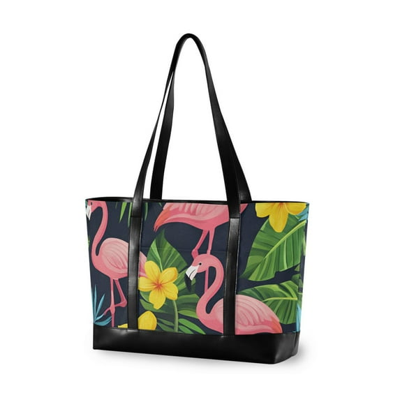 FORMRS Canvas Laptop Tote Bag for Women with 15.6" Computer Compartments Shoulder Handbag, Flamingo Pattern