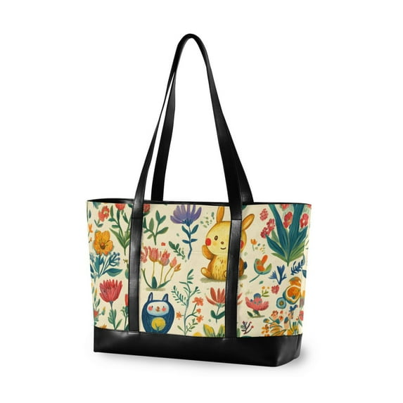 FORMRS Canvas Laptop Tote Bag for Women with 15.6" Computer Compartments Shoulder Handbag, Floral Animals