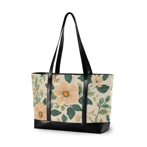 FORMRS Canvas Laptop Tote Bag for Women with 15.6" Computer Compartments Shoulder Handbag, Floral Design