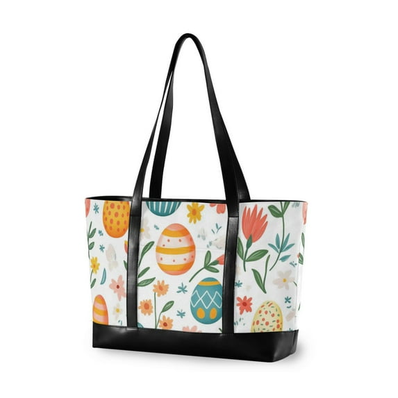 FORMRS Laptop Tote Bag for Women with 15.6" Computer Compartments Handbag, Floral Easter Eggs