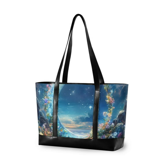 FORMRS Laptop Tote Bag for Women with 15.6" Computer Compartments Handbag, Floral Moon