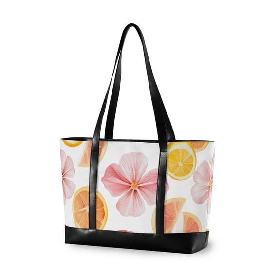FORMRS Canvas Laptop Tote Bag for Women with 15.6" Computer Compartments Shoulder Handbag, Floral Orange