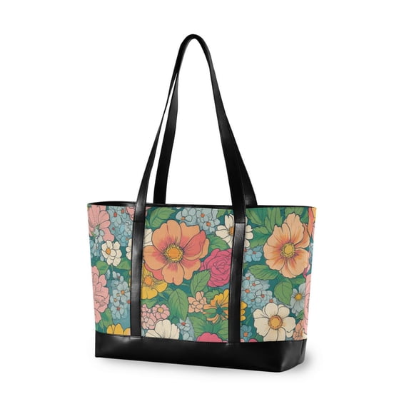 FORMRS Canvas Laptop Tote Bag for Women with 15.6" Computer Compartments Shoulder Handbag, Floral Pattern