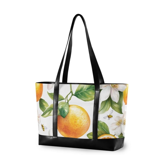 FORMRS Canvas Laptop Tote Bag for Women with 15.6" Computer Compartments Shoulder Handbag, Floral Watercolor Oranges