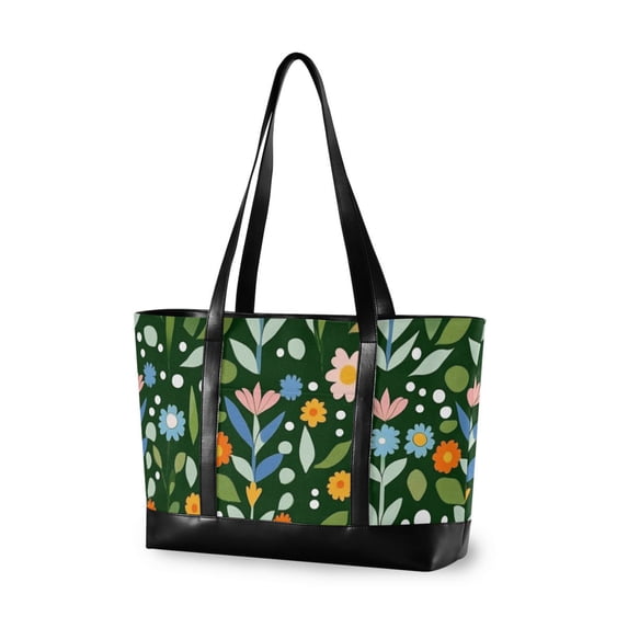 FORMRS Canvas Laptop Tote Bag for Women with 15.6" Computer Compartments Shoulder Handbag, Flourish Flowers Pattern