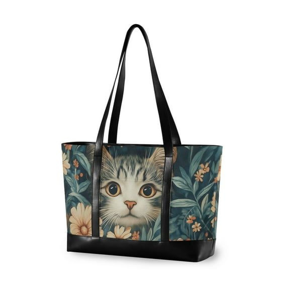 FORMRS Laptop Tote Bag for Women with 15.6" Computer Compartments Handbag, Flowers Cat