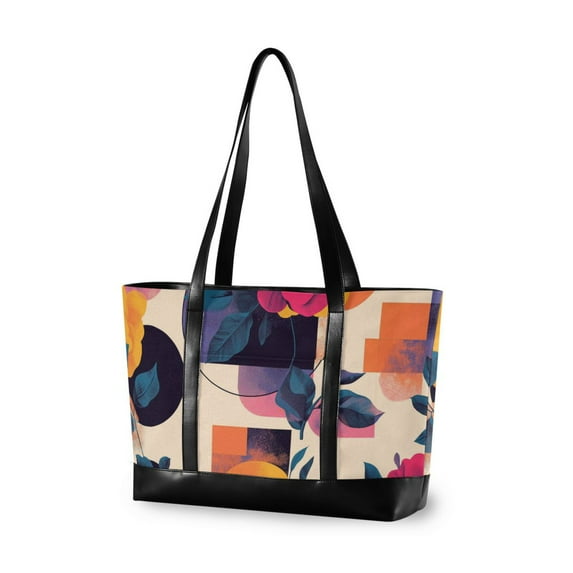 FORMRS Canvas Laptop Tote Bag for Women with 15.6" Computer Compartments Shoulder Handbag, Flowers Pattern Style