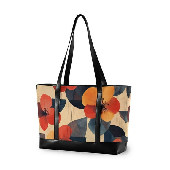 FORMRS Canvas Laptop Tote Bag for Women with 15.6" Computer Compartments Shoulder Handbag, Flowers Pattern