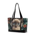 thumbnail image 1 of FORMRS Canvas Laptop Tote Bag for Women with 15.6" Computer Compartments Shoulder Handbag, Flowers and Cat, 1 of 7