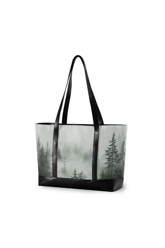Canvas Laptop Tote Bag for Women with 15.6" Computer Compartments Shoulder Handbag, Foggy Forest