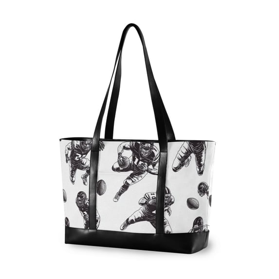 FORMRS Canvas Laptop Tote Bag for Women with 15.6" Computer Compartments Shoulder Handbag, Football Player Pattern