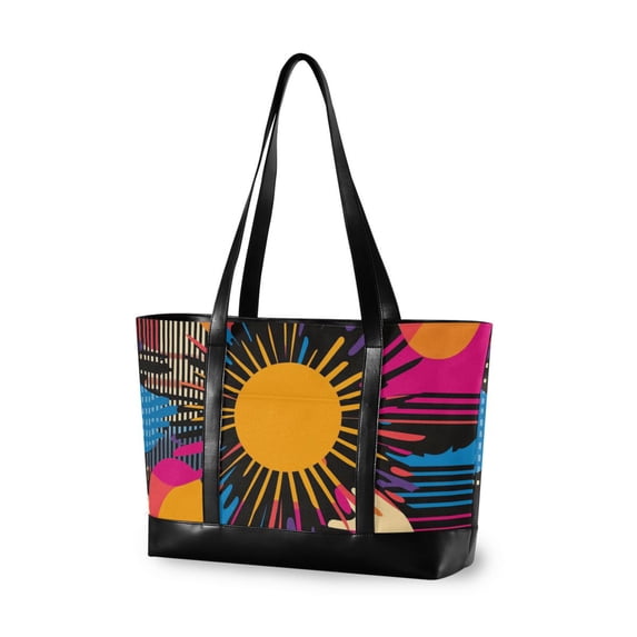 FORMRS Canvas Laptop Tote Bag for Women with 15.6" Computer Compartments Shoulder Handbag, Futuristic Circles