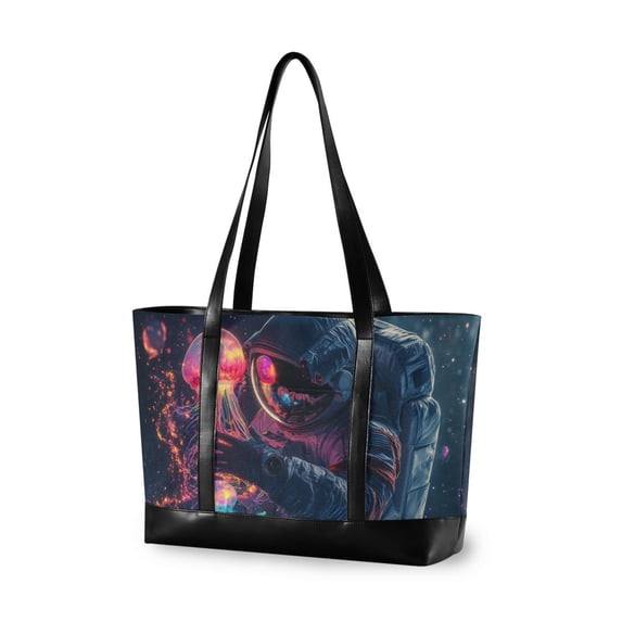 FORMRS Canvas Laptop Tote Bag for Women with 15.6" Computer Compartments Shoulder Handbag, Glowing Jellyfish