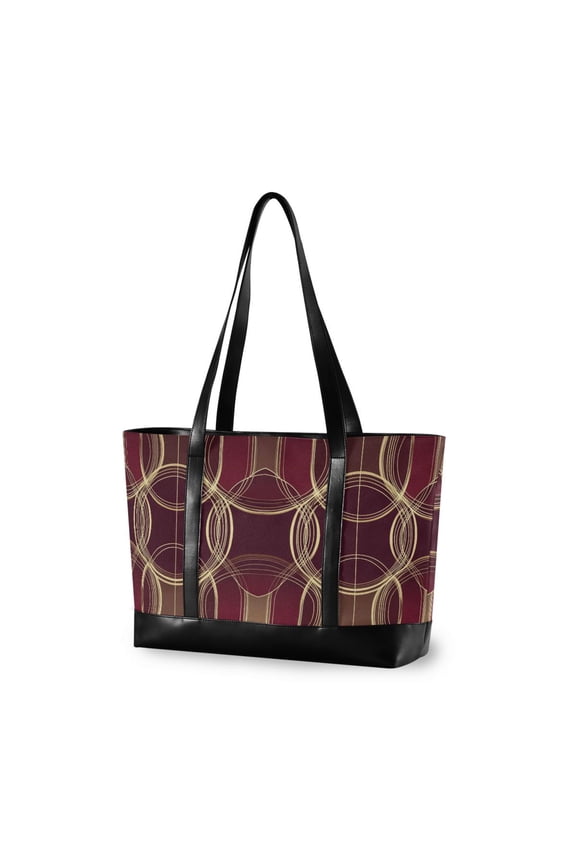 Canvas Laptop Tote Bag for Women with 15.6" Computer Compartments Shoulder Handbag, Gold Abstract Pattern