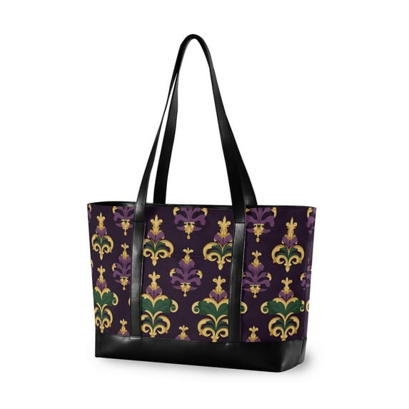 FORMRS Canvas Laptop Tote Bag for Women with 15.6" Computer Compartments Shoulder Handbag, Gold and Purple Floral Pattern