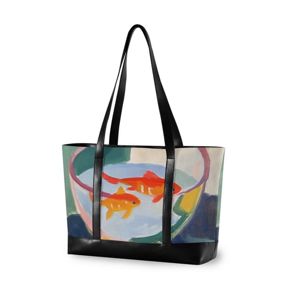 FORMRS Canvas Laptop Tote Bag for Women with 15.6" Computer Compartments Shoulder Handbag, Goldfish Bowl