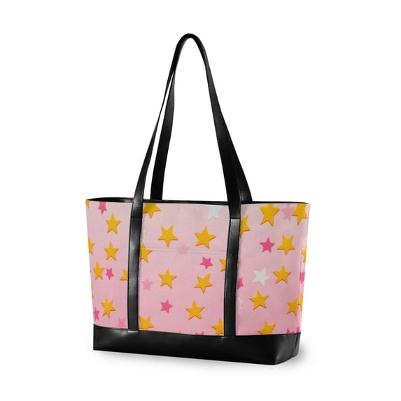 FORMRS Canvas Laptop Tote Bag for Women with 15.6" Computer Compartments Shoulder Handbag, Gradient Pink Stars