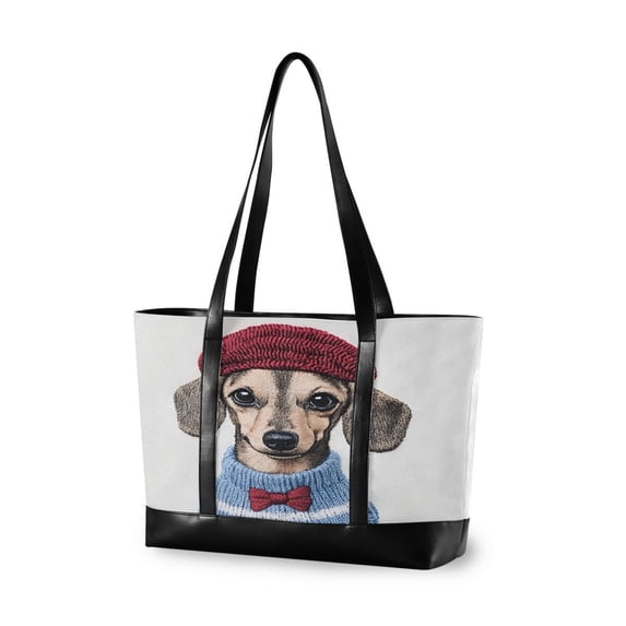 FORMRS Canvas Laptop Tote Bag for Women with 15.6" Computer Compartments Shoulder Handbag, Gray Cute Dog Artist