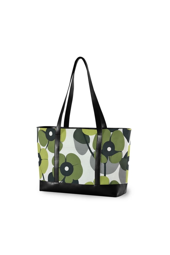 Canvas Laptop Tote Bag for Women with 15.6" Computer Compartments Shoulder Handbag, Gray Floral