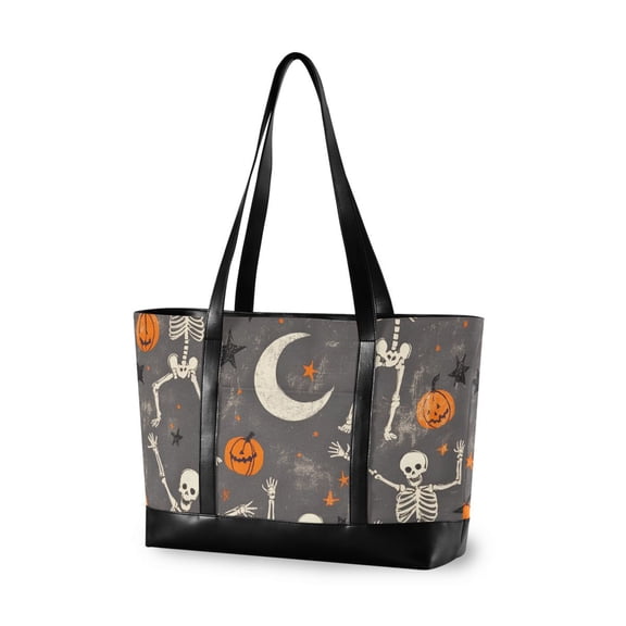 FORMRS Laptop Tote Bag for Women with 15.6" Computer Compartments Handbag, Gray Halloween Skeleton