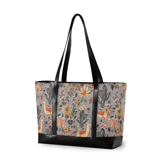 FORMRS Canvas Laptop Tote Bag for Women with 15.6" Computer Compartments Shoulder Handbag, Gray Llama Pattern