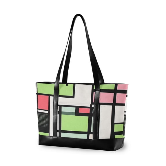 FORMRS Canvas Laptop Tote Bag for Women with 15.6" Computer Compartments Shoulder Handbag, Green Abstract Geometric