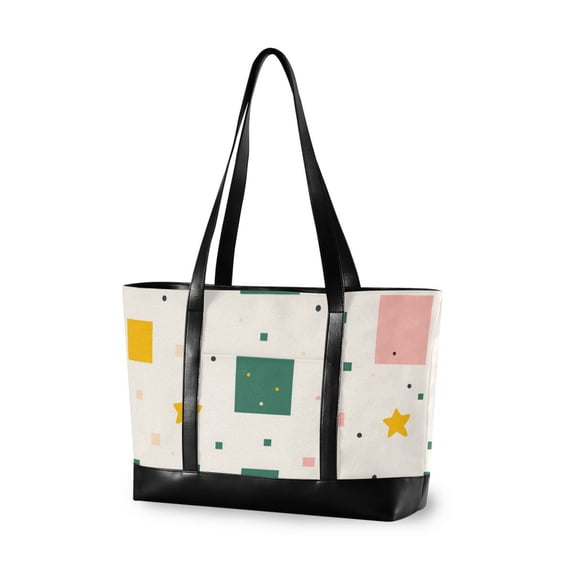 FORMRS Canvas Laptop Tote Bag for Women with 15.6" Computer Compartments Shoulder Handbag, Green Abstract Pattern