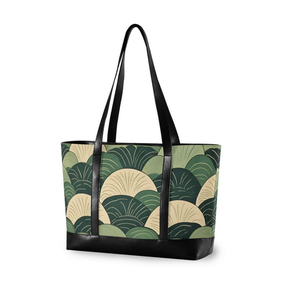 FORMRS Canvas Laptop Tote Bag for Women with 15.6" Computer Compartments Shoulder Handbag, Green Abstract Shapes