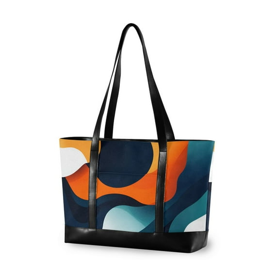 FORMRS Canvas Laptop Tote Bag for Women with 15.6" Computer Compartments Shoulder Handbag, Green Abstract Wavy