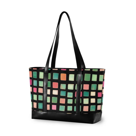 FORMRS Laptop Tote Bag for Women with 15.6" Computer Compartments Handbag, Green Block Pattern