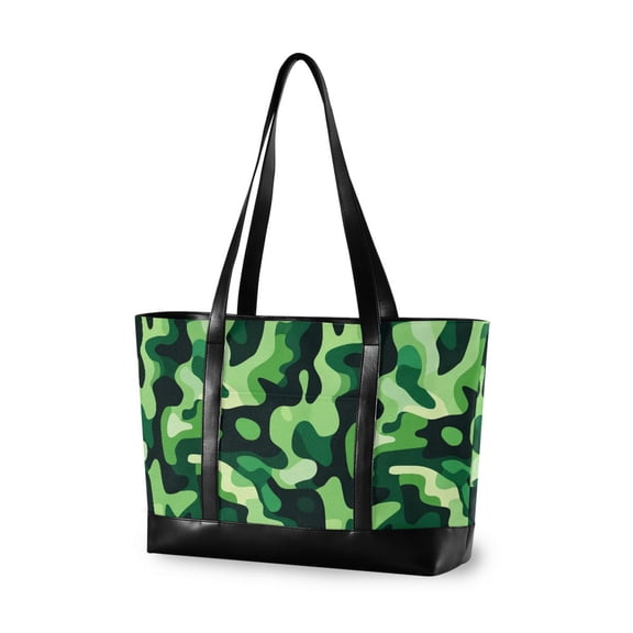 FORMRS Laptop Tote Bag for Women with 15.6" Computer Compartments Handbag, Green Camouflage Pattern