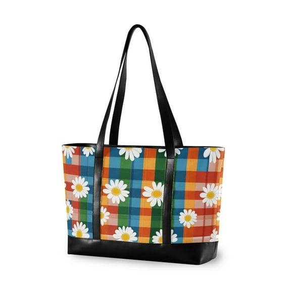 FORMRS Laptop Tote Bag for Women with 15.6" Computer Compartments Handbag, Green Checkered Daisy