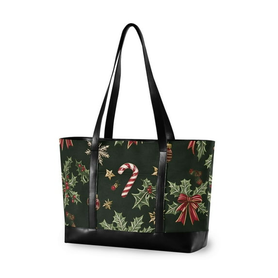 FORMRS Laptop Tote Bag for Women with 15.6" Computer Compartments Handbag, Green Christmas Holly